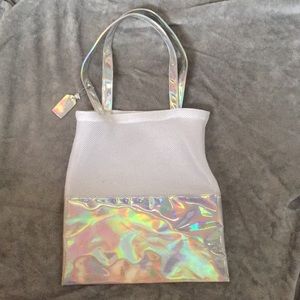 Silver + White Shiny Tote bag